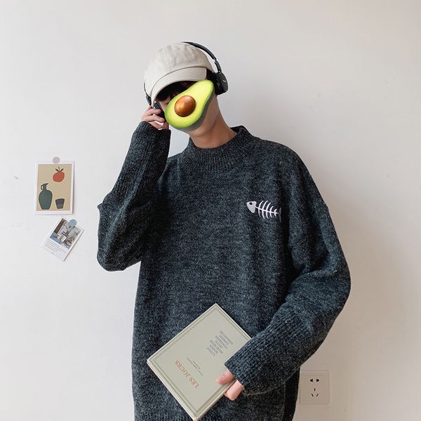 

men's sweaters 2021 autumn thick winter korean trend personality lazy wind sweater ins port loose embroidery male, White;black