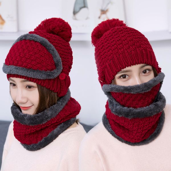 

women's knitted hat scarf caps neck warmer winter hats for women windproof multi functional hat scarf set clothing accessories, Blue;gray