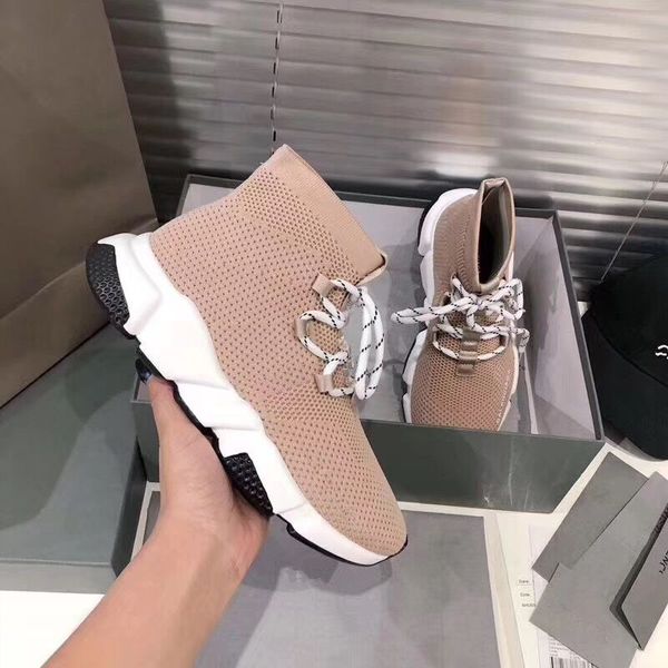 

spring autumn women boots beige pointed toe elastic ankle boots flats shoes autumn winter female socks lace up outlet boot, Black