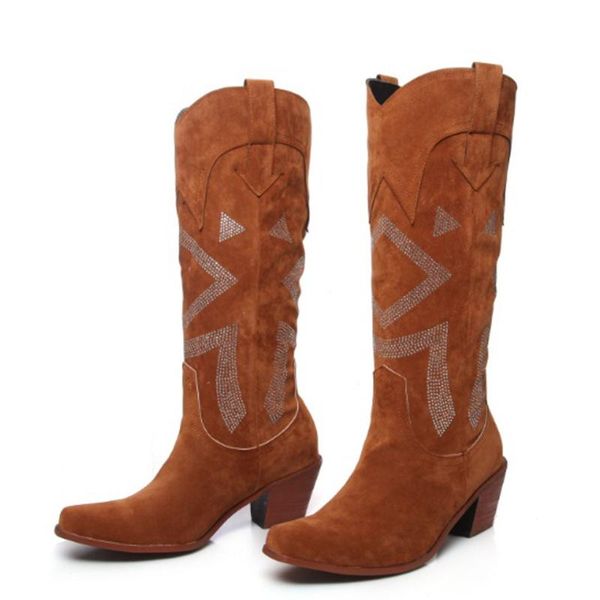 

totem curve sole front mid-calf boots v-front flock women's ladies fashion large size square heels slip-on crysta boots shoes, Black