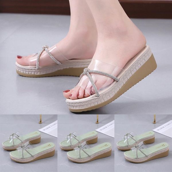

2020 new fashion wedges crystal open toe slippers ladies causal shoes women's slippers summer beach sliders shoes, Black