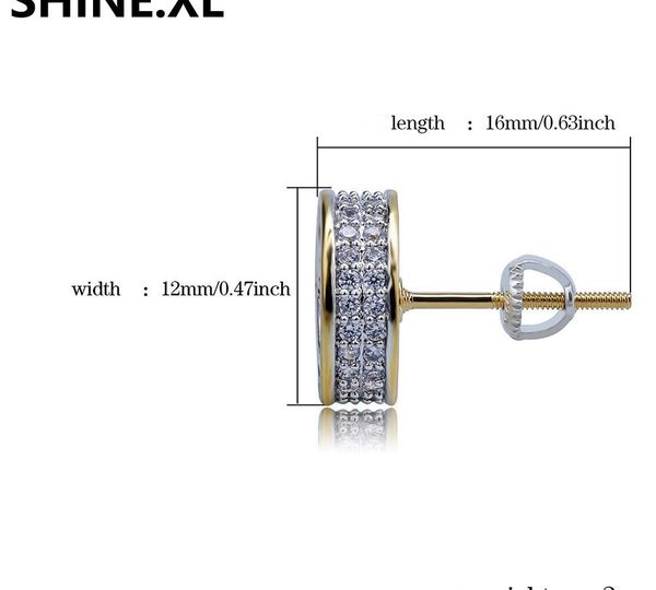 

925 sterling silver iced out cz premium diamond cluster zirconia round screw back stud earrings for men hip hop11, Golden;silver