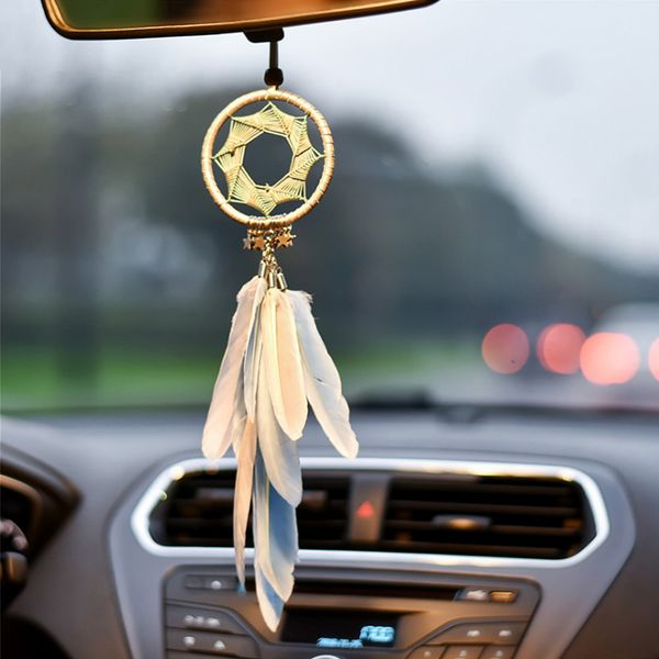 

handmade weave feather dream catcher amulet girl lucky wish car styling rearview mirror pendant home decoration ornament