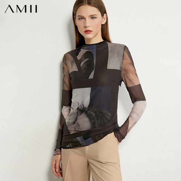 

amii minimalism autumn fashion printed women shirt causal slim fit full sleeve female shirt 12020352, White
