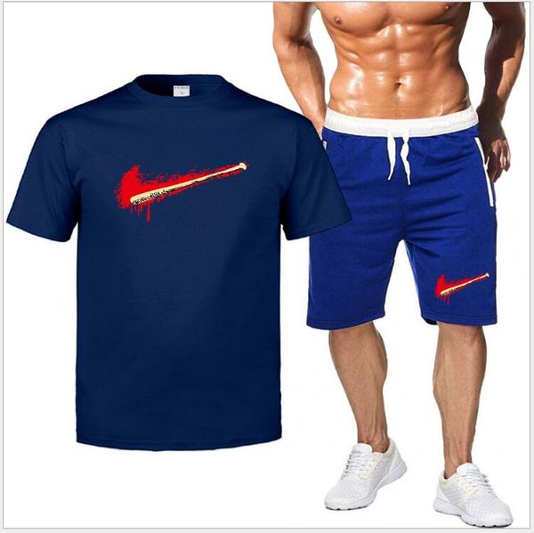 

summer set men streetwear men's short set new fashion print men's sportswear o neck t shirts + shorts tracksuit male, Gray