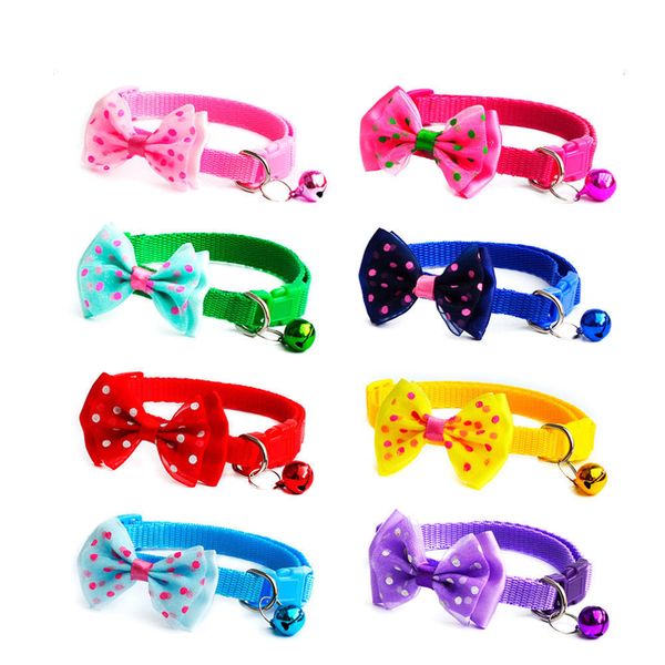 

adjustable cat bow tie with bells candy color pet bowknot collars kitten necktie cute puppy decoration collar with bowtie