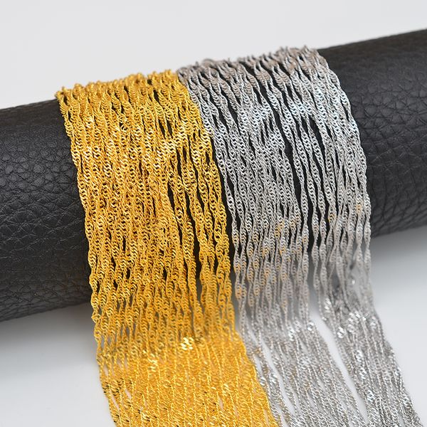 

anniyo 50/lot45cm/50cm/60cm/80cm wholesale water-wave chain thin necklaces gold color/silver color jewelry for women/girl