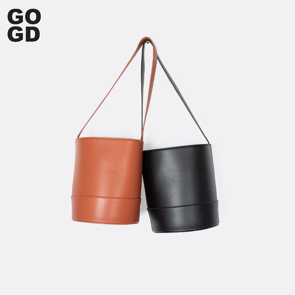 

gogd]2020 new design women shoulder bag large capacity chain bucket handbags quality pu leather women's totes shopping bag
