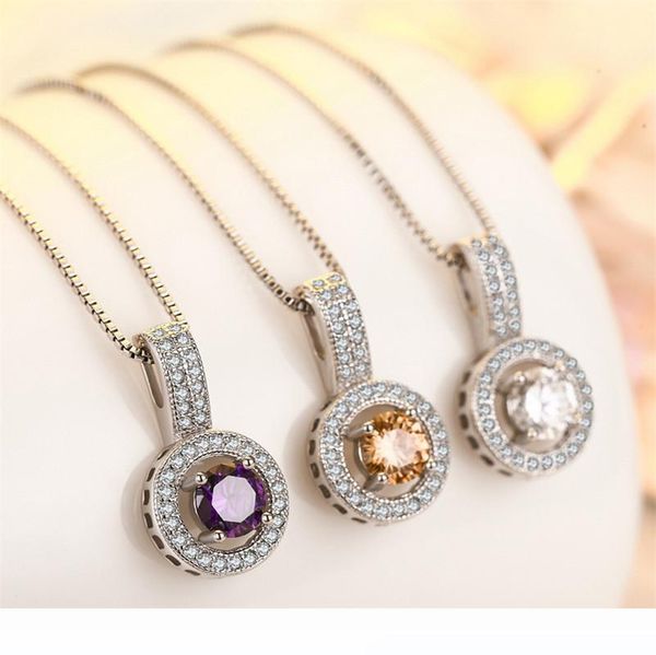 

exquisite clavicle chain women's banquet jewelry round copper inlay zircon fashion necklace birthday gift wholesale, Silver