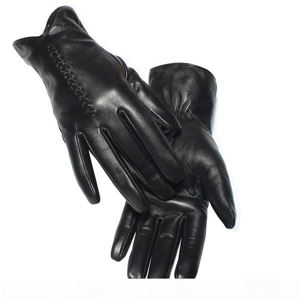

nh winter genuine leather gloves for women fashion classic black real sheepskin touch screen finger gloves soft warm mittens new, Blue;gray