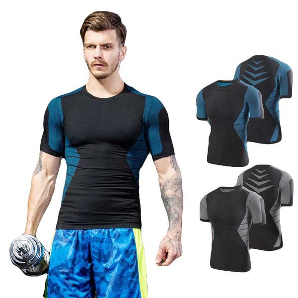 

running jerseys men quick dry short sleeve workout gym fitness tee men's sport yoga compression skiing exercise muslce t shirt ma58, Black;blue