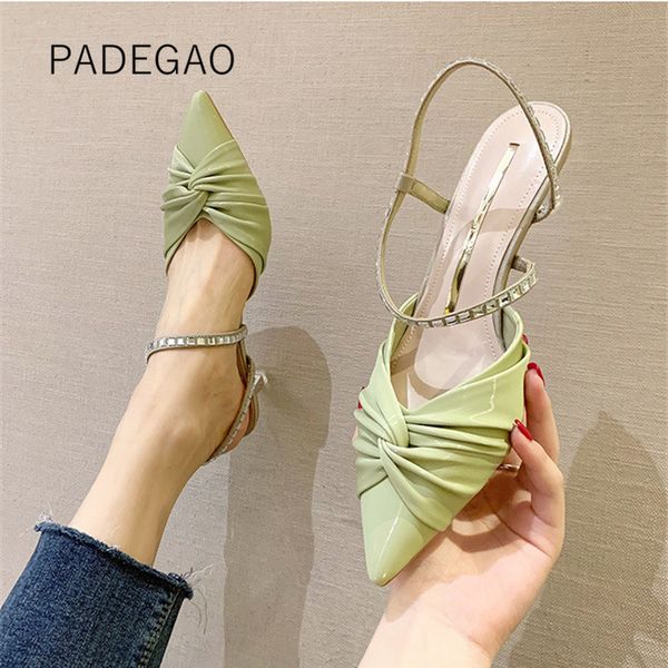 

2020 women sandals green pleated elegant high-heeled sandals fashion casual concise women's shoes, Black