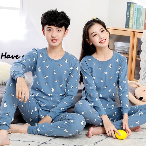 

big boys girls sleepwear teenage pijamas winter cotton pajamas sets long-sleeved pyjamas kids clothes cartoon children nightwear, Blue;red