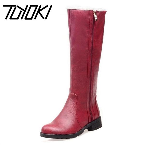 

tuyoki women winter knee high boots plush fur keep warm shoes for women fashion zipper flats boots office shoes size 34-39, Black