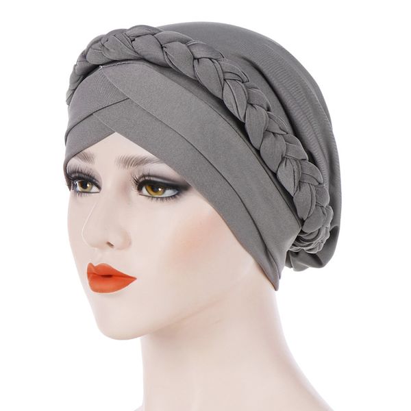 

women fashion cap cancer chemo knot soft turban hat stretch wrap muslim braid cover hair accessories casual scarf, Blue;gray