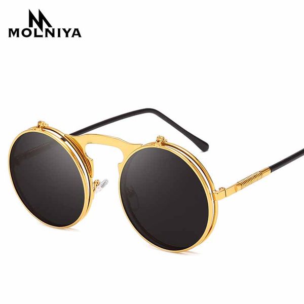 

2019 fashion classic men round flip cover sunglasses steampunk women retro circle small frame sun glasses eyewear uv400, White;black
