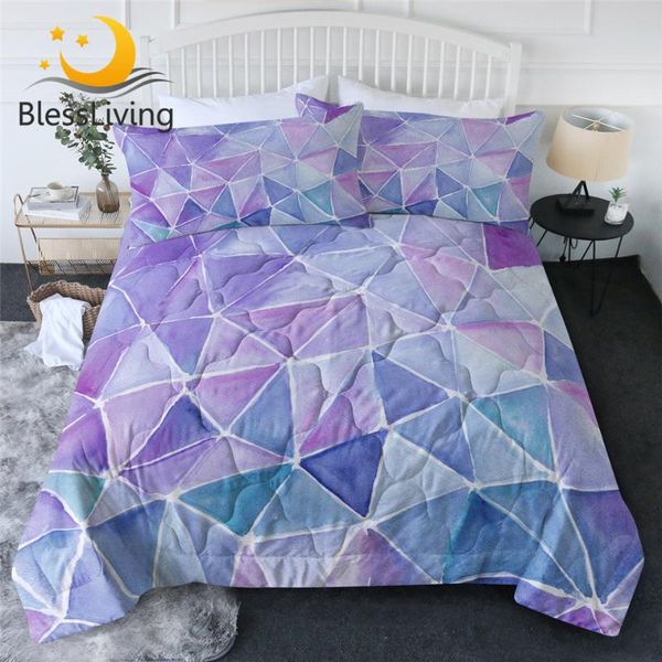 

BlessLiving Geometric Summer Blanket Watercolor Air-conditioning Comforter Violet Lilac Bedspread Nodic Thin Quilt Queen edredon