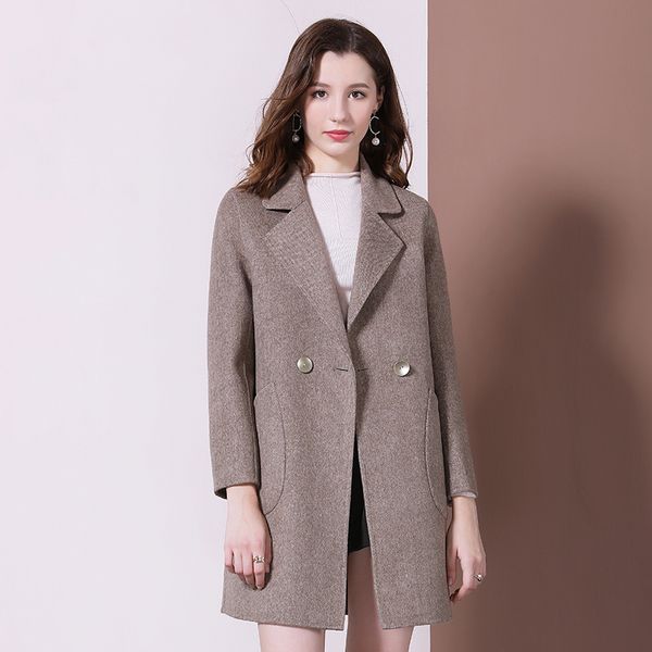 

cinessd winter and autumn coat women woman clothes 2020 new winter fashion cocoa mid-long coat double-side wool female, Black