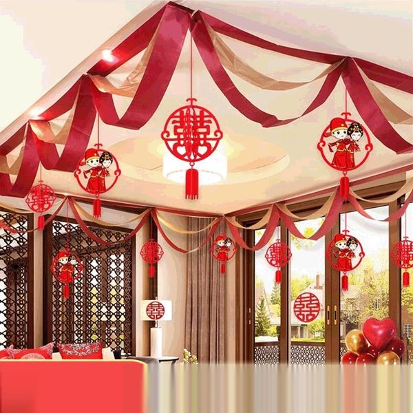 

set ceiling hanging wine red wave flower arrangement room wedding ribbon set ceiling hanging decoration wine red wave ribbon flower arrange
