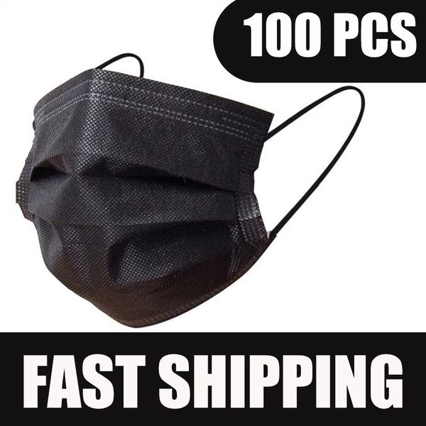 

black 3-layer mask face mouth masks melt blown cloth disposable anti-dust masks earloops masks fast shipping