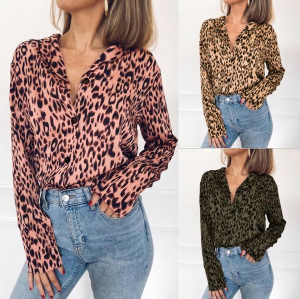 

leopard chiffon shirt designer long sleeve button designer blouses shirts fashion women clothing women v neck, White