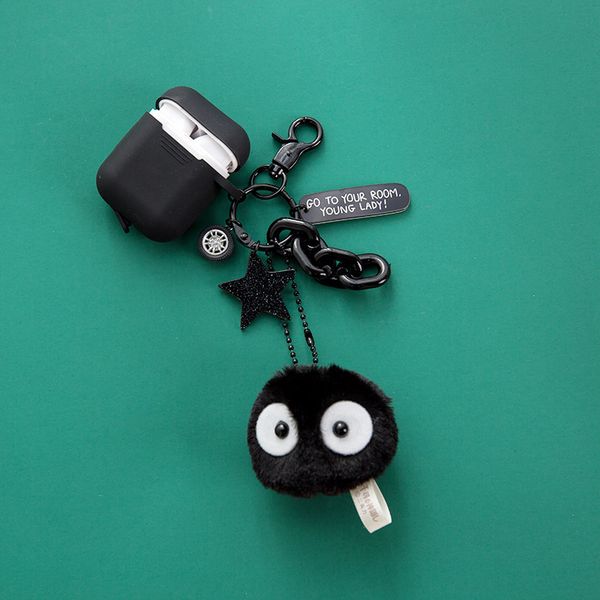 

cartoon coal briquettes keyrings airpods2 protective cover keychains apple bluetooth headset silicone box shell key chain, Silver