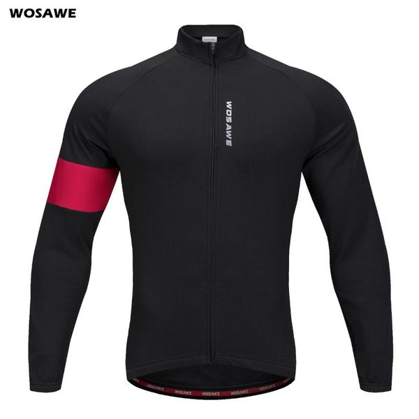 

wosawe autumn cycling jersey thermal fleece winter jacket men roupa de ciclismo mtb bicycle clothing long sleeve jerseys, Black;red