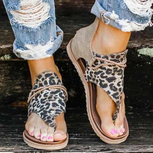 

2020 женщины открытый leopard печати летняя обувь женщины большой размер 43 andals flat sandals женская пляжная обувь открытый сандалии