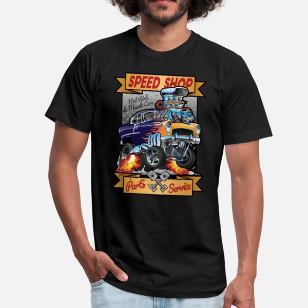 

скорость магазин hot rod muscle car мультфильм иллюстрация t shirt men дизайнерские 100% хлопок размер s-3xl фотографии симпатичные новая мо