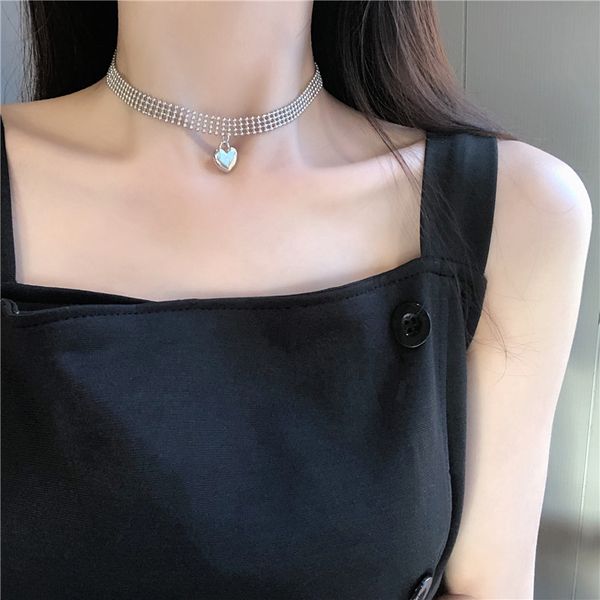 

simple silver color metal round beads chain chokers collars chic small heart pendant necklaces jewelry accessory for women kolye