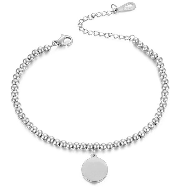 

fashion charm beaded bracelets for women stainless steel beads female engrave jewelry bracelets adjustable with tag, Golden;silver