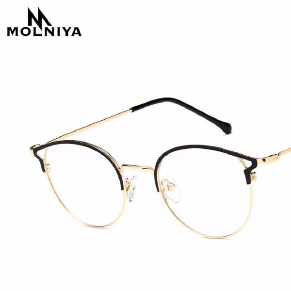 

molniya 2020 cat eye round glasses black silver gold glasses box men transparent eyeglasses retro metal optical