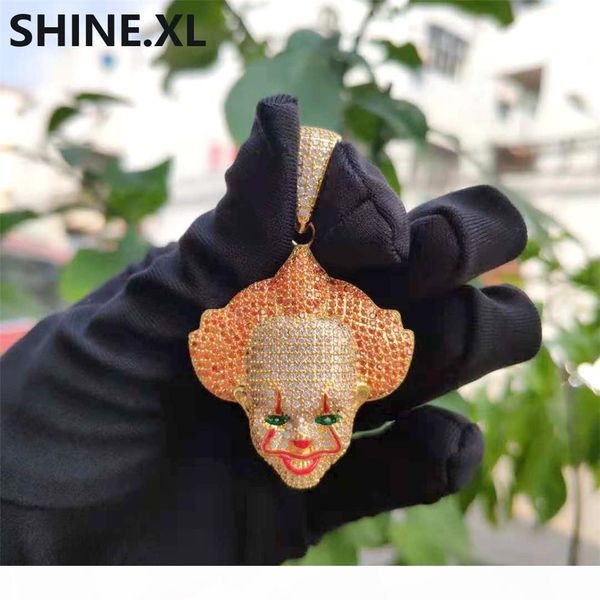 

hip hop iced out gold silver color clown head pendant micro paved cubic zircon halloween party jewelry