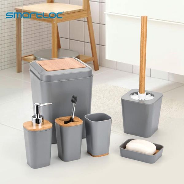 

smartloc 6 pieces plastic bathroom accessories set toothbrush holder toothpaste dispenser case soap box toilet shower storage