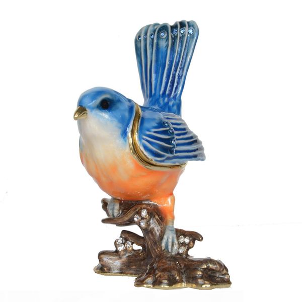 

blue enamel bird box trinket jewelry box bird pewter figurine ring container creative gift, Black;white