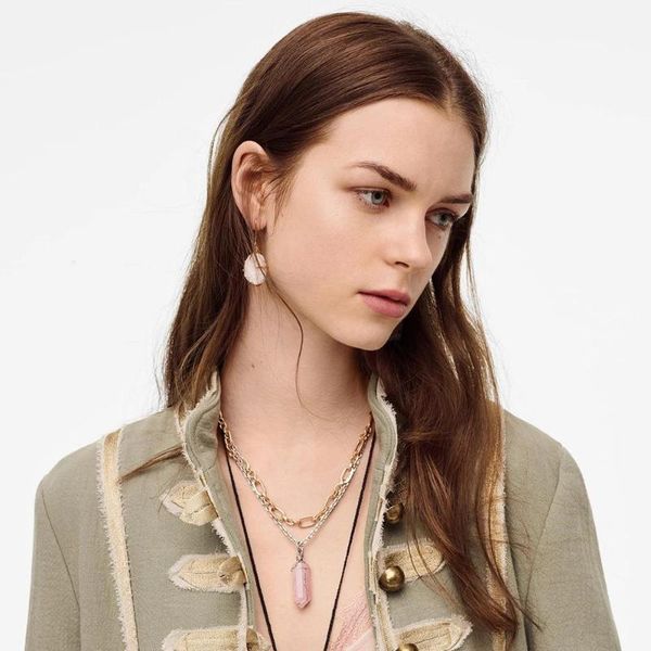 

new fashion double layer necklace romantic chain geometric crystal necklace natural stone pendant ladies jewelry gift, Silver