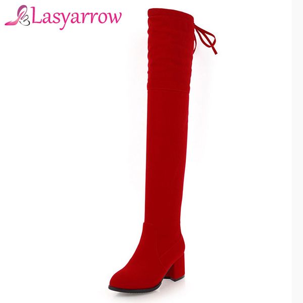 

boots lasyarrow autumn winter women over the knee thigh high stretch lace up slim long knight wedding shoes woman, Black