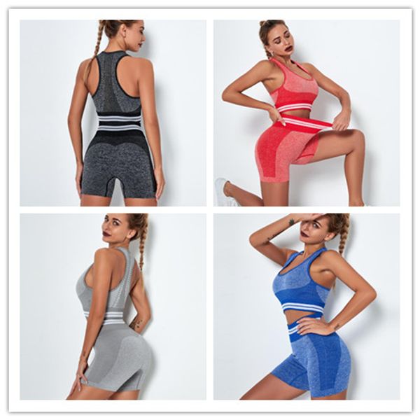 

2020 women shorts set stripe tracksuit crop camisole + shorts 2piece clothing set casual quick-dry yoga running sports suit outfit ly901, White