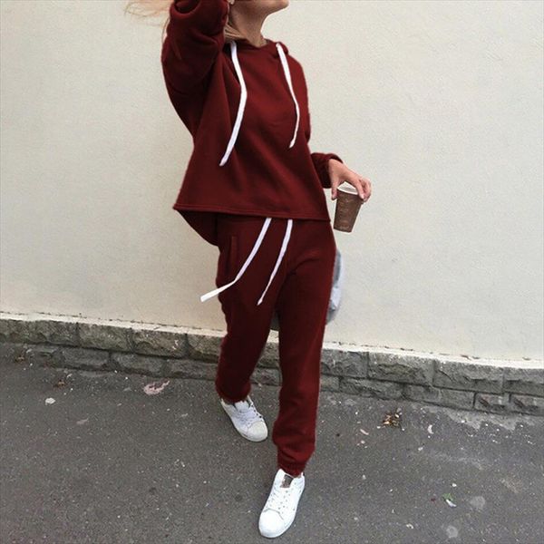 

2pcs women hoodies casual tracksuit suits sweatshirt sweatpants set warm clothes sweatsuit female soild color simple style, Gray