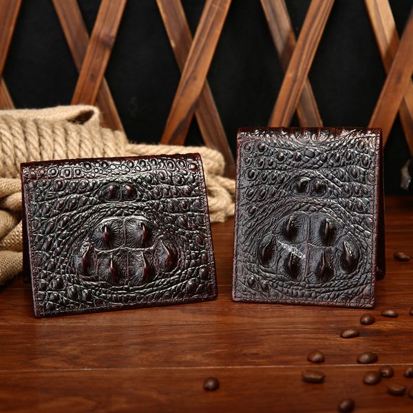 

mens wallet leather genuine vintage short men wallets crocodile pattern thin purse for male small money case, Red;black