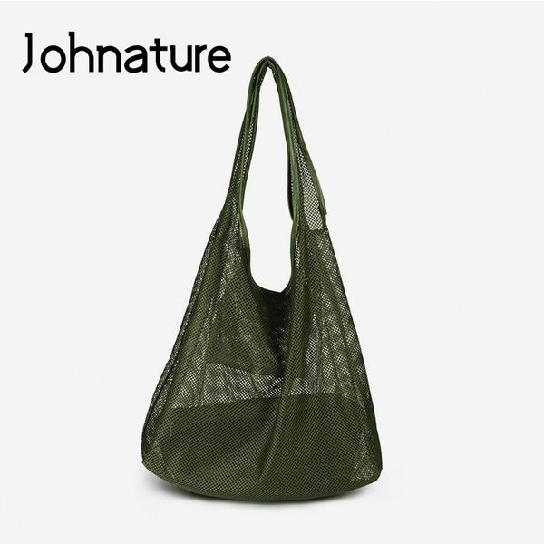 

johnature fashion hollow out women shoulder bag 2020 new leisure large capacity sheer mesh bag holiday beach ladies bags
