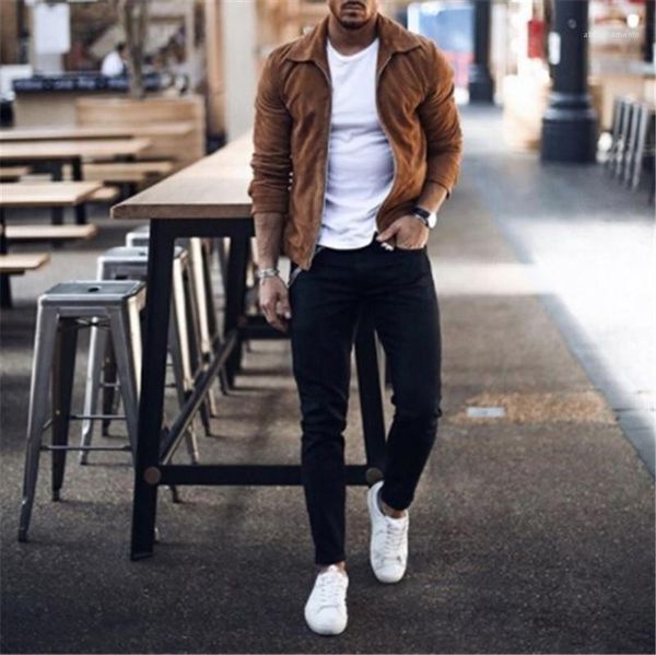 

loose laple neck zipper casual coat spring autumn men clothes designer men jacket brief long sleeve, Black;brown