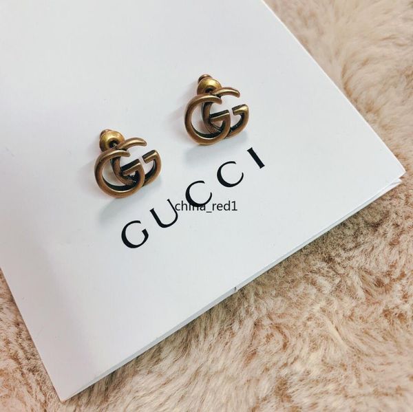 

italy jewelry earrings retro copper alphabet design style earrings elagant women stud earrings fashion style with, Golden;silver