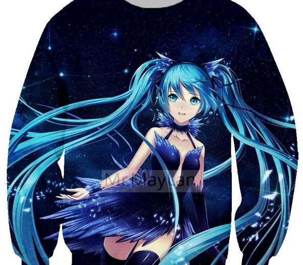 

harajuku cool 3d print hatsune miku galaxy space sweatshirts hipster kawaii streetwear hoodie girls modis clothes moletom, Black