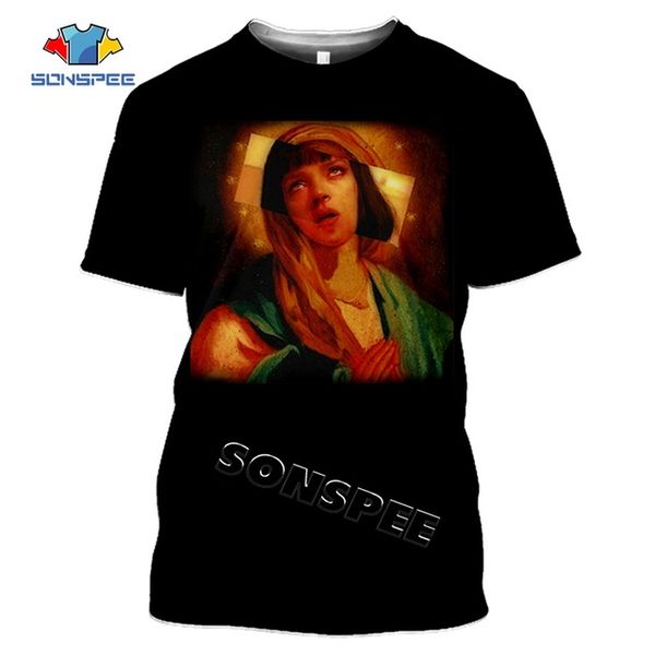 

men movie pulp fiction poster virgin mary 3d print shirts aesthetic humor funny men clothing