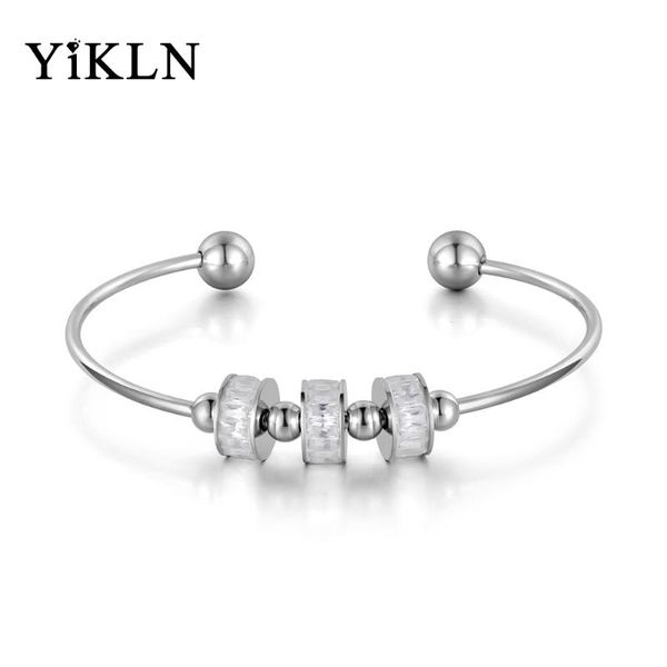

yikln romantic stainless steel black & white cubic zirconia cuff bangles bracelets lovers jewelry for women gift yb18191