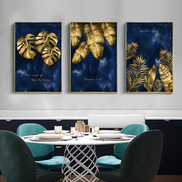 

tropical plant leaf blue abstract canvas art poster living room modern home decoration background wall hanging picture frameless