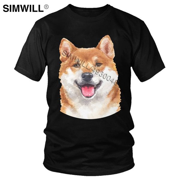 

happy shiba inu watercolor art t-shirt men unique pet dog lover tee shirt short sleeves pure cotton t shirts handsome clothing