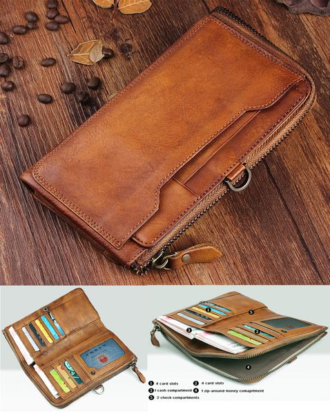 

vintage genuine leather wallet men wallet leather men purse long clutch wallet money holder male coin purse card holder, Red;black