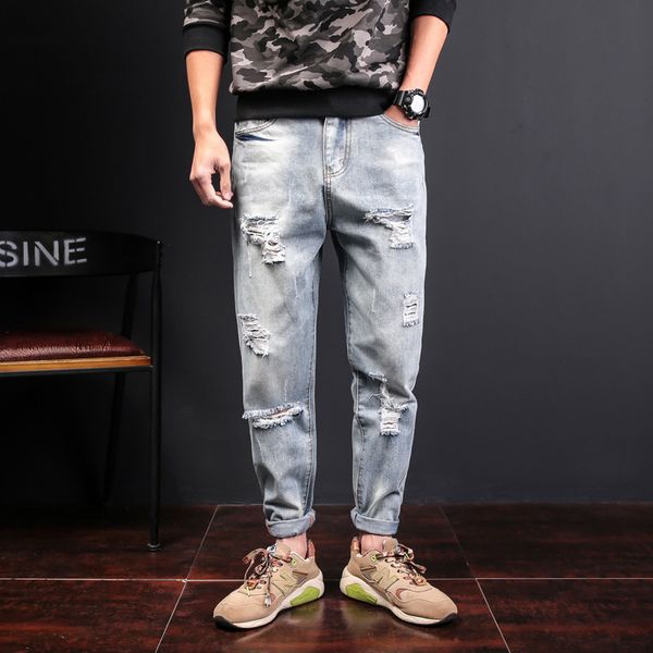 

2020 men denim pants jean casual trousers ankle length loose plus size spring summer 38 40 42, Blue